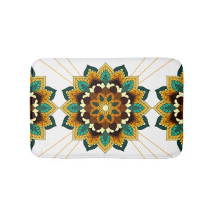 Tapis De Bain Mandala Motif 2002 en jaune et bronzette