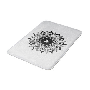 Tapis De Bain Mandala noir sur un paisley blanc