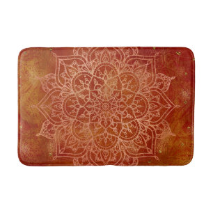 Tapis De Bain Mandala Orange et Glamour Doré Moderne Chic