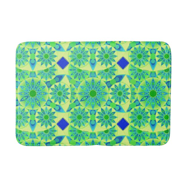 Tapis De Bain Mandala pattern, turquoise, blue, lime green (Devant)