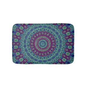 Tapis De Bain Mandala pourpre, bleu et vert