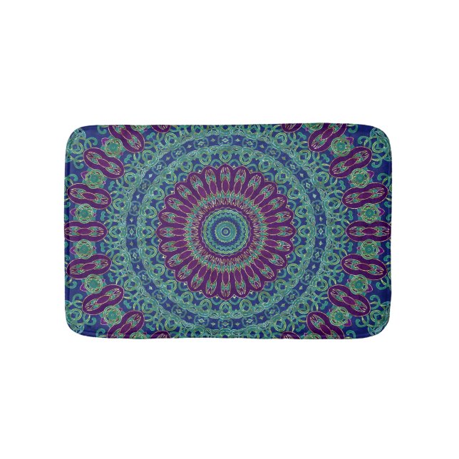 Tapis De Bain Mandala pourpre, bleu et vert (Devant)