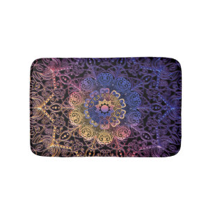 Tapis De Bain Mandala violet et jaune : dessin manuel