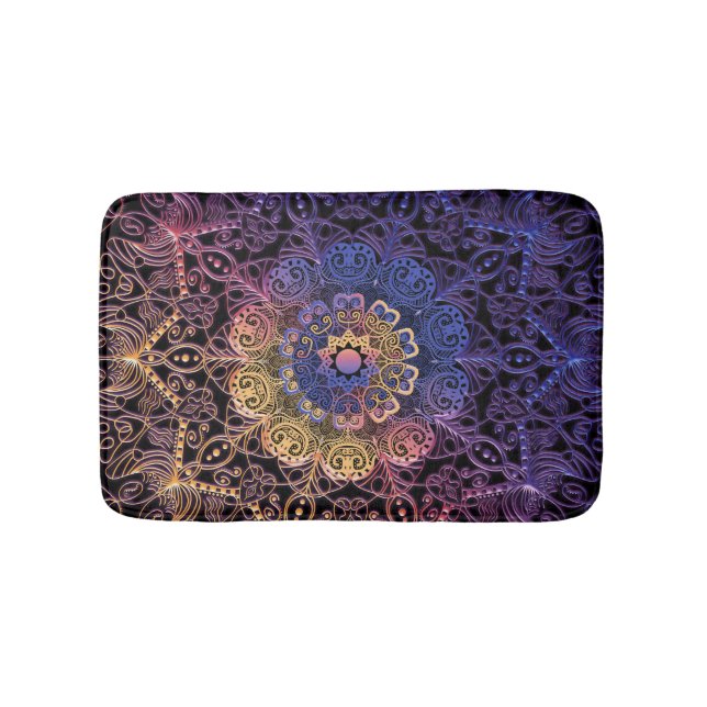 Tapis De Bain Mandala violet et jaune : dessin manuel (Devant)