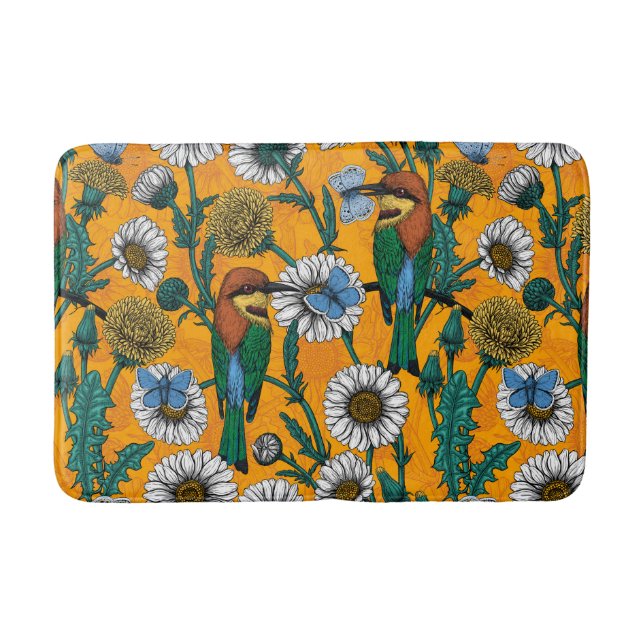 Tapis De Bain Mangeurs d'abeilles, papillons bleus et marguerite (Devant)