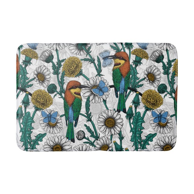 Tapis De Bain Mangeurs d'abeilles, papillons bleus et marguerite (Devant)