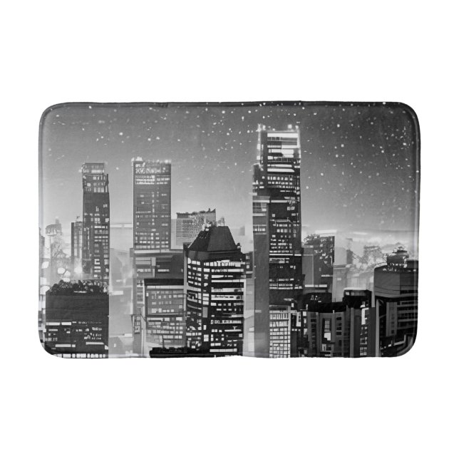 Tapis De Bain Manhattan Under the Stars en noir et blanc (Devant)