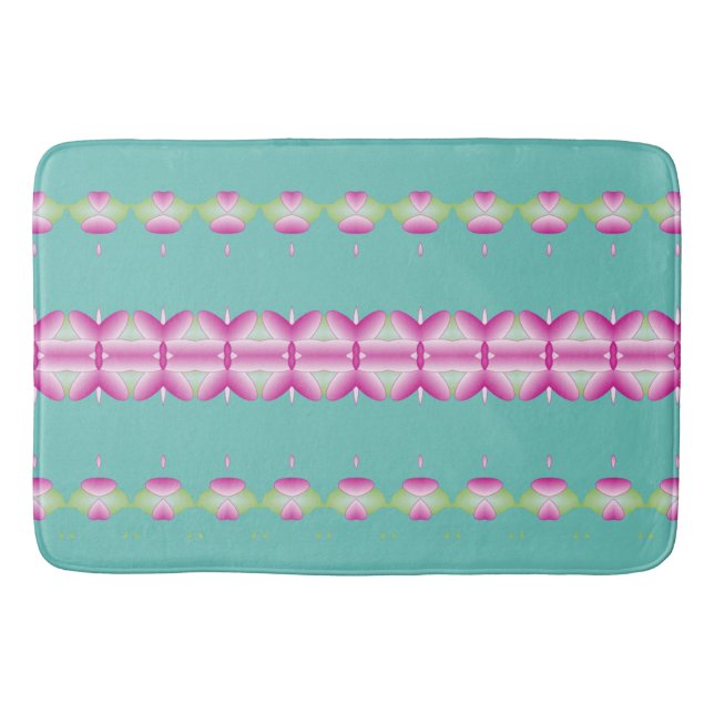 Tapis De Bain Manteau turquoise à motif rose et vert (Devant)