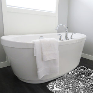 Tapis De Bain Marbre Abstrait noir et blanc liquide