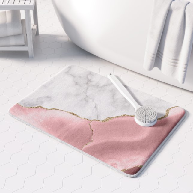 Tapis De Bain Marbre Blanc Agate Rose Doré (Créateur téléchargé)