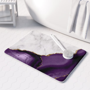 Tapis De Bain Marbre Blanc Agate Violette Paillettes Dorées