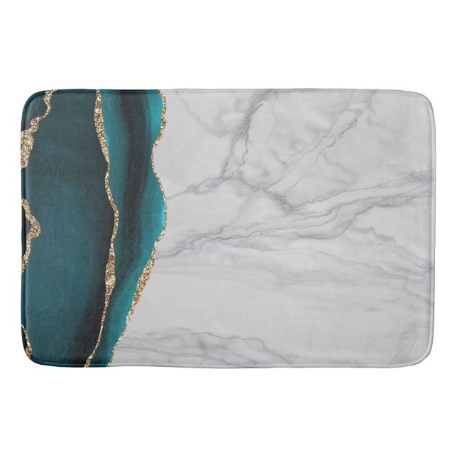 Tapis De Bain Marbre Blanc Doré Agate Noire (Devant)