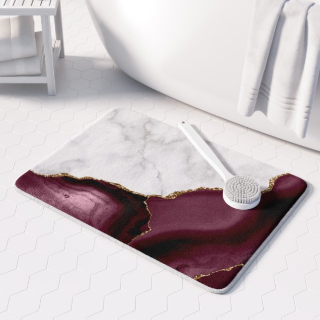 Tapis De Bain Marbre blanc doré Bourgogne Agate (Créateur téléchargé)