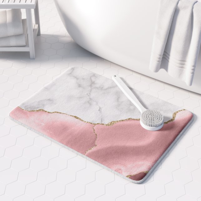 Tapis De Bain Marbre blanc doré rose pâle (Créateur téléchargé)