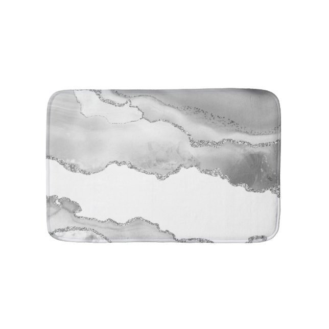Tapis De Bain Marbre blanc gris Agate Parties scintillant argent (Devant)