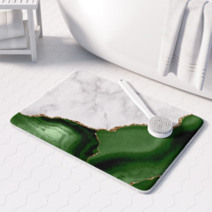 Tapis De Bain Marbre blanc Hunter Green Agate Parties scintillan