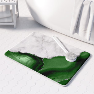 Tapis De Bain Marbre blanc Hunter Green Agate Parties scintillan