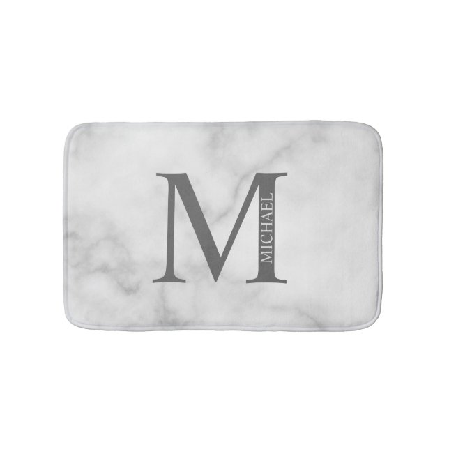 Tapis De Bain Marbre blanc Monogramme personnalisé et nom (Devant)