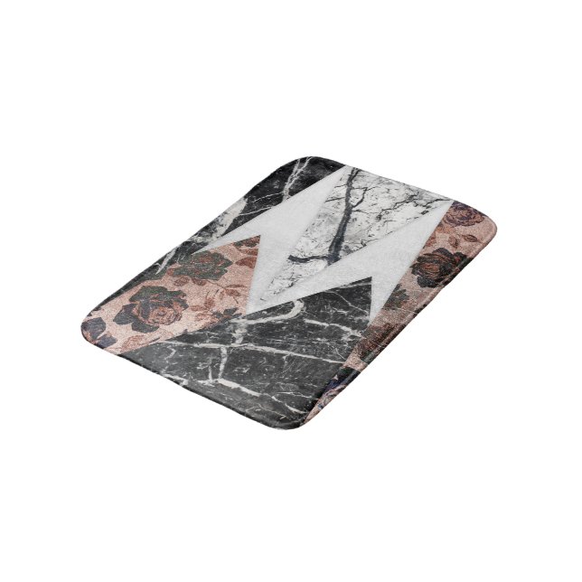 Tapis De Bain Marbre blanc noir chic moderne et or rose Geo (Angle)