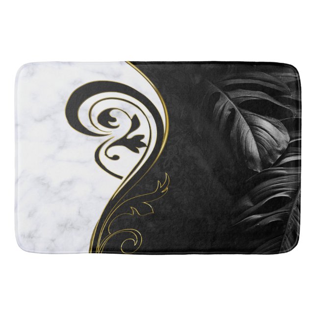 Tapis De Bain Marbre blanc, Noir, Filigree Or Graphiste Mat Bain (Devant)