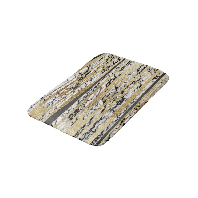 Tapis De Bain Marbre blanc noir moderne avec des rayures d'or de (Angle)