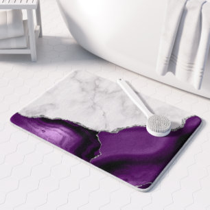 Tapis De Bain Marbre Blanc Pailleté d'Argent Agate Pourpre