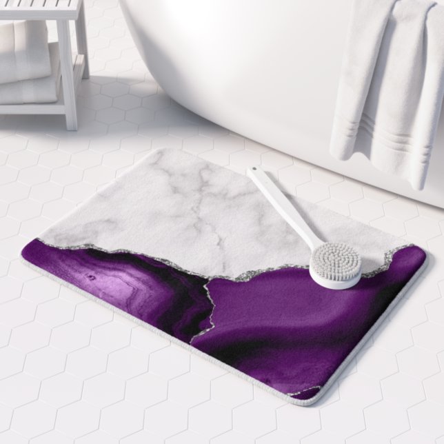 Tapis De Bain Marbre Blanc Pailleté d'Argent Agate Pourpre (Créateur téléchargé)