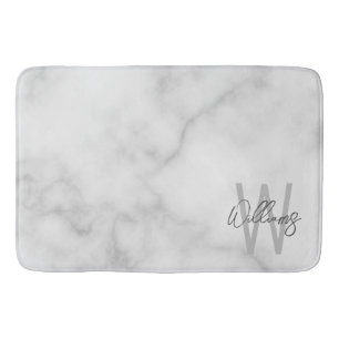 Tapis De Bain Marbre blanc Script Monogramme personnalisé et nom