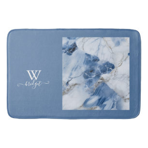 Tapis De Bain marbre bleu abstrait motif côtier