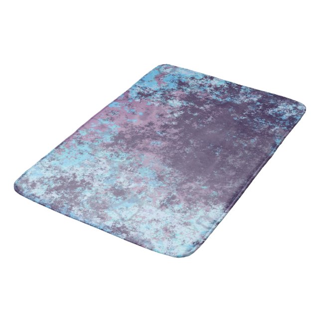 Tapis De Bain Marbre bleu, rose et violet Abstrait (Angle)