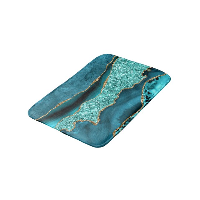 Tapis De Bain Marbre bleu turquoise en or Aqua Mat de bain turqu (Angle)