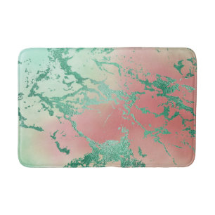 Tapis De Bain Marbre cool Jolie Pastel Coral et Green Ombre