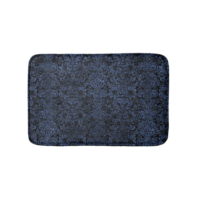 TAPIS DE BAIN MARBRE DAMASK2 NOIR ET PIERRE BLEUE (Devant)
