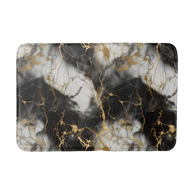 Tapis De Bain Marbre de luxe blanc, or et noir élégant (Devant)