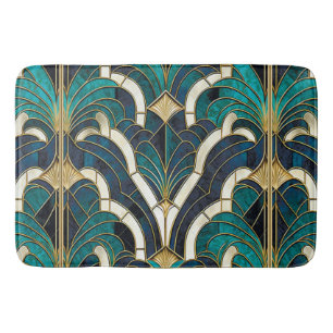 Tapis De Bain Marbre de Luxe Mosaïque Art Déco Bleu Or & Sarcell