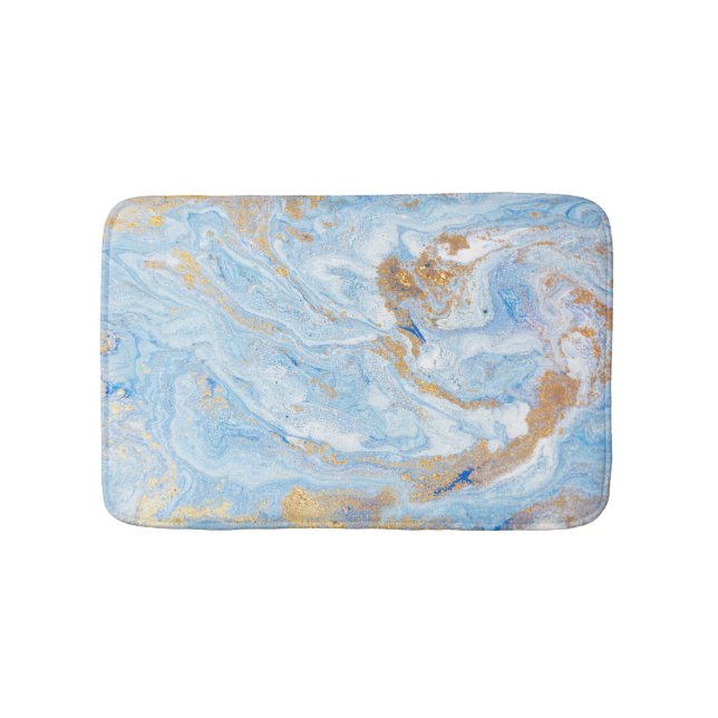 Tapis De Bain Marbre doré bleu froid, Granite, Texture de pierre (Devant)