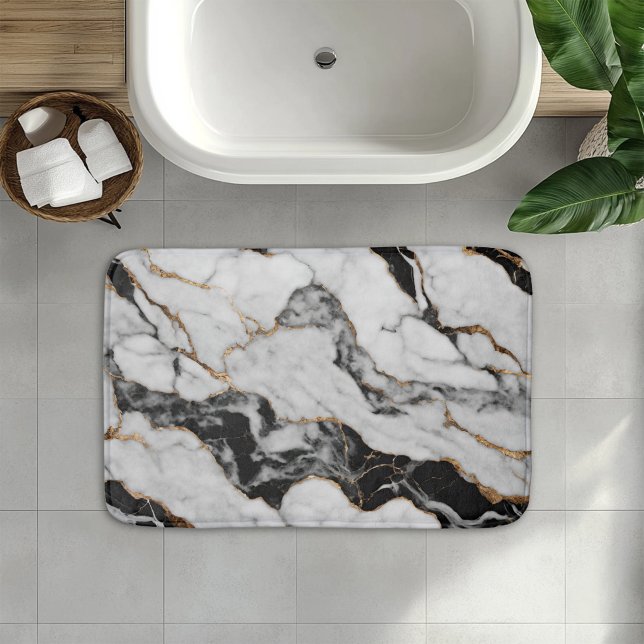 Tapis De Bain Marbre doré noir et blanc tendance (Créateur téléchargé)