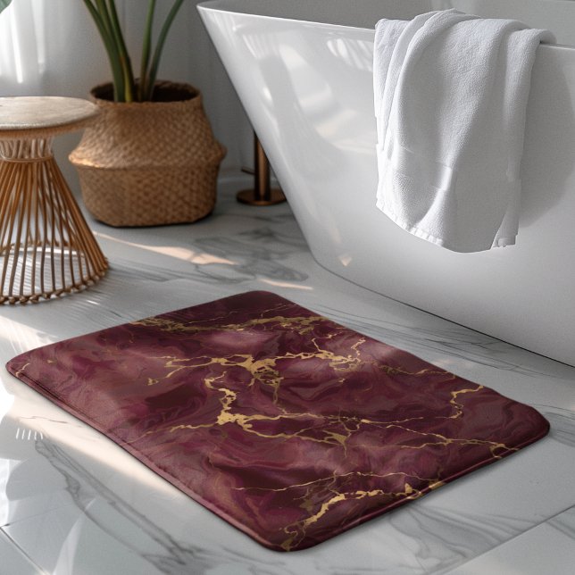 Tapis De Bain Marbre élégant de luxe bordeaux or (Créateur téléchargé)