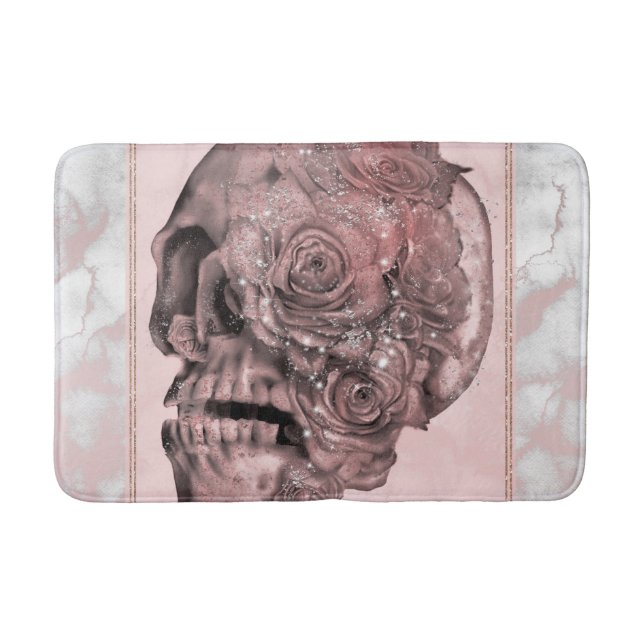 Tapis De Bain Marbre Glam Rose Or Rose Crâne (Devant)