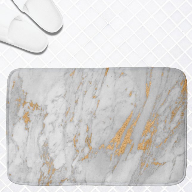 Tapis De Bain Marbre gris or blanc élégant (Créateur téléchargé)