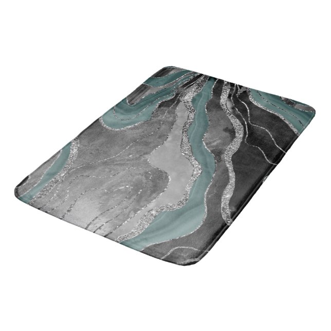 Tapis De Bain Marbre gris pâle Turquoise Agate Parties scintilla (Angle)
