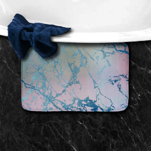 Tapis De Bain Marbre Iridescente Tendance Faux Holo bleu rose