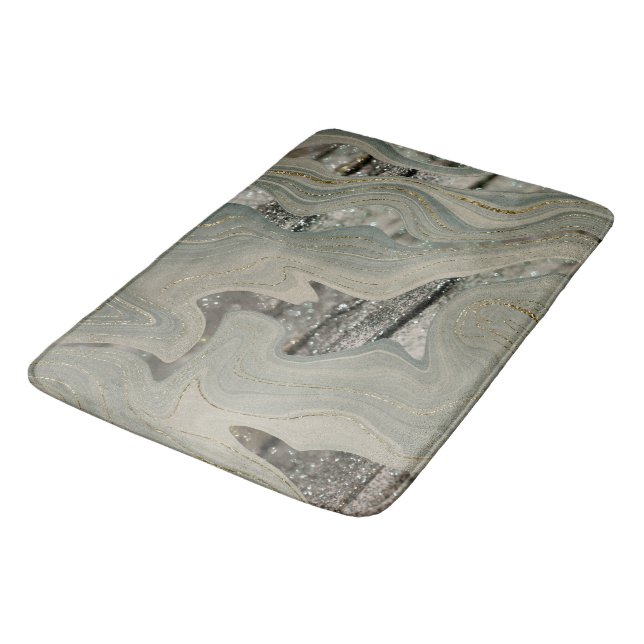 Tapis De Bain Marbre Liquide Vague Paillettes Glam 1 (Angle)