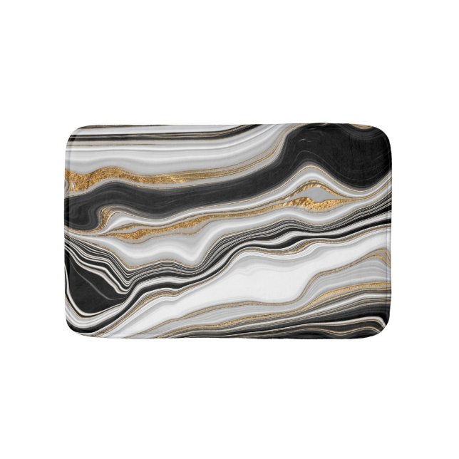 Tapis De Bain Marbre noir blanc élégant or  (Devant)