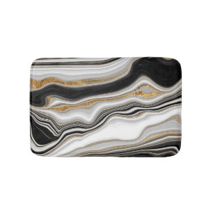 Tapis De Bain Marbre noir blanc or élégant