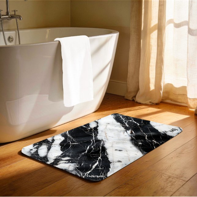 Tapis De Bain Marbre noir et blanc de luxe (Créateur téléchargé)