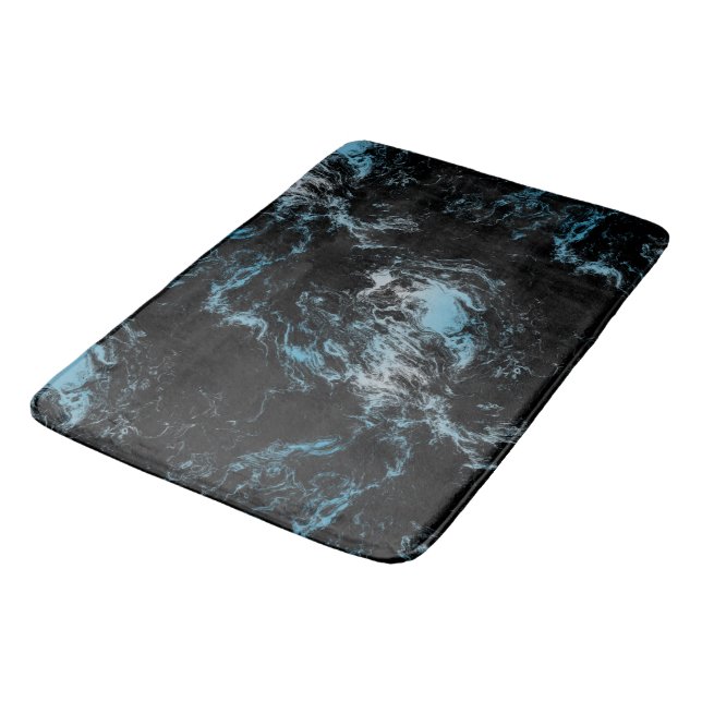 Tapis De Bain marbre noir et bleu abstrait (Angle)