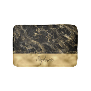 Tapis De Bain Marbre noir et or à monogramme