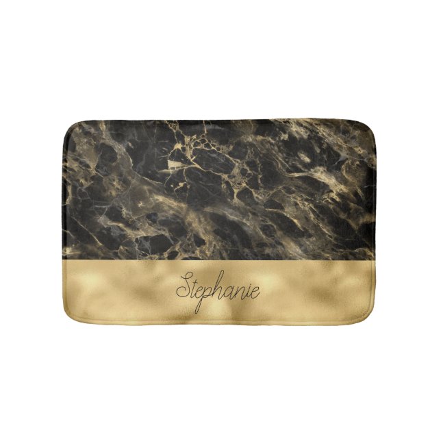 Tapis De Bain Marbre noir et or à monogramme (Devant)