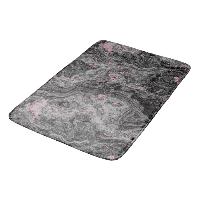 Tapis De Bain Marbre noir, rose et gris abstrait (Angle)
